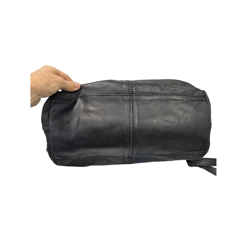 Patricia Nash Black Leather Whipstitch Satchel Crossbody Bag with Feather Charm